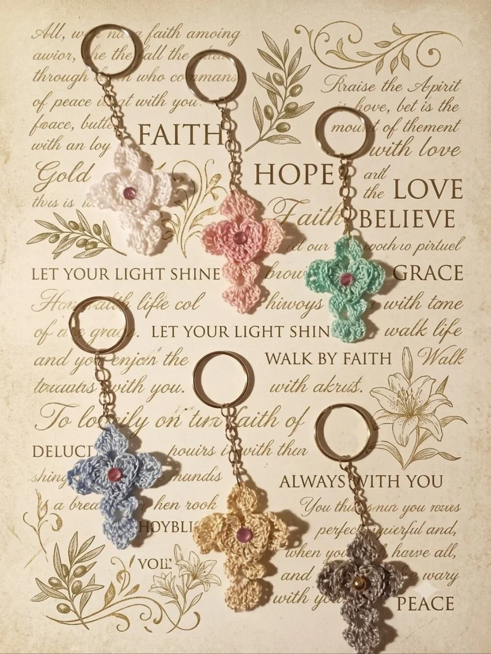 Handmade Crochet Cross Heart Keychain